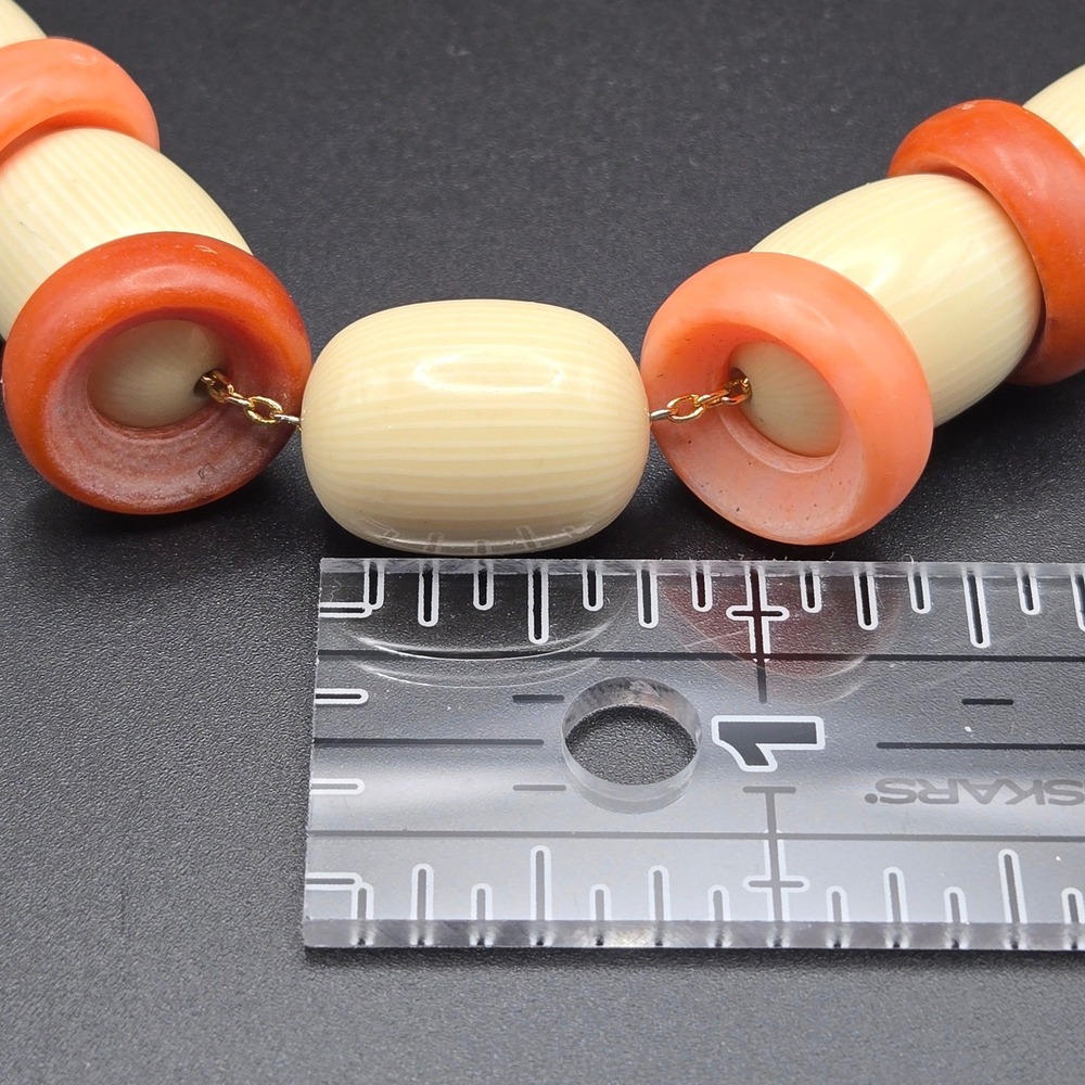 Vintage Napier Chunky Lucite Bead Chain-Threaded Necklace Cream Coral Salmon 16" - Picture 5 of 5